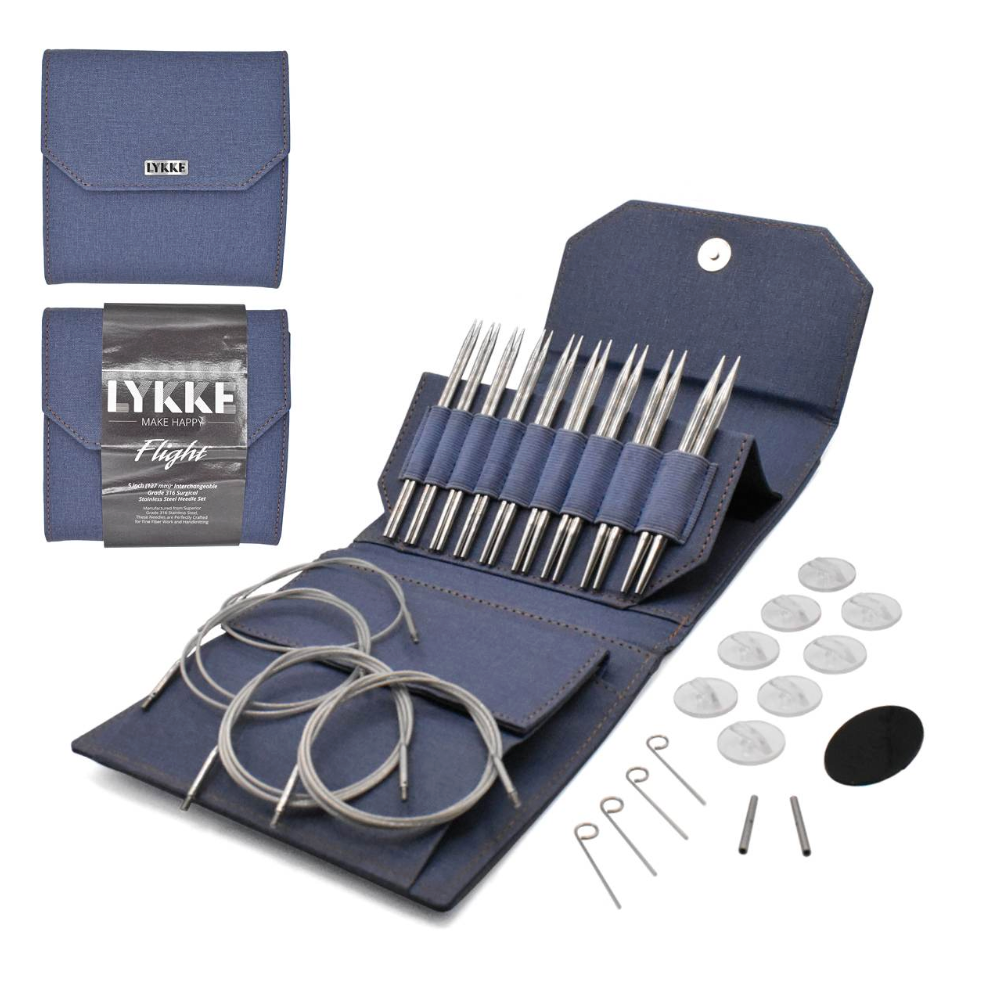 LYKKE Flight Stainless Steel 5" STANDARD Interchangeable Needle Set - Denim Faux Waxed Canvas